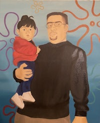 a painting of a man holding a child