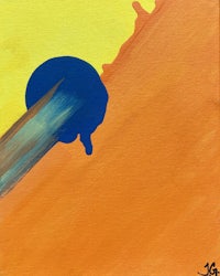 a painting of a blue and orange sun