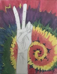 a painting of a hand with a peace sign on it