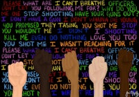 a group of people holding up their hands with words written on them