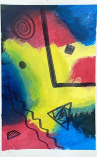 a painting with bright colors and geometric shapes